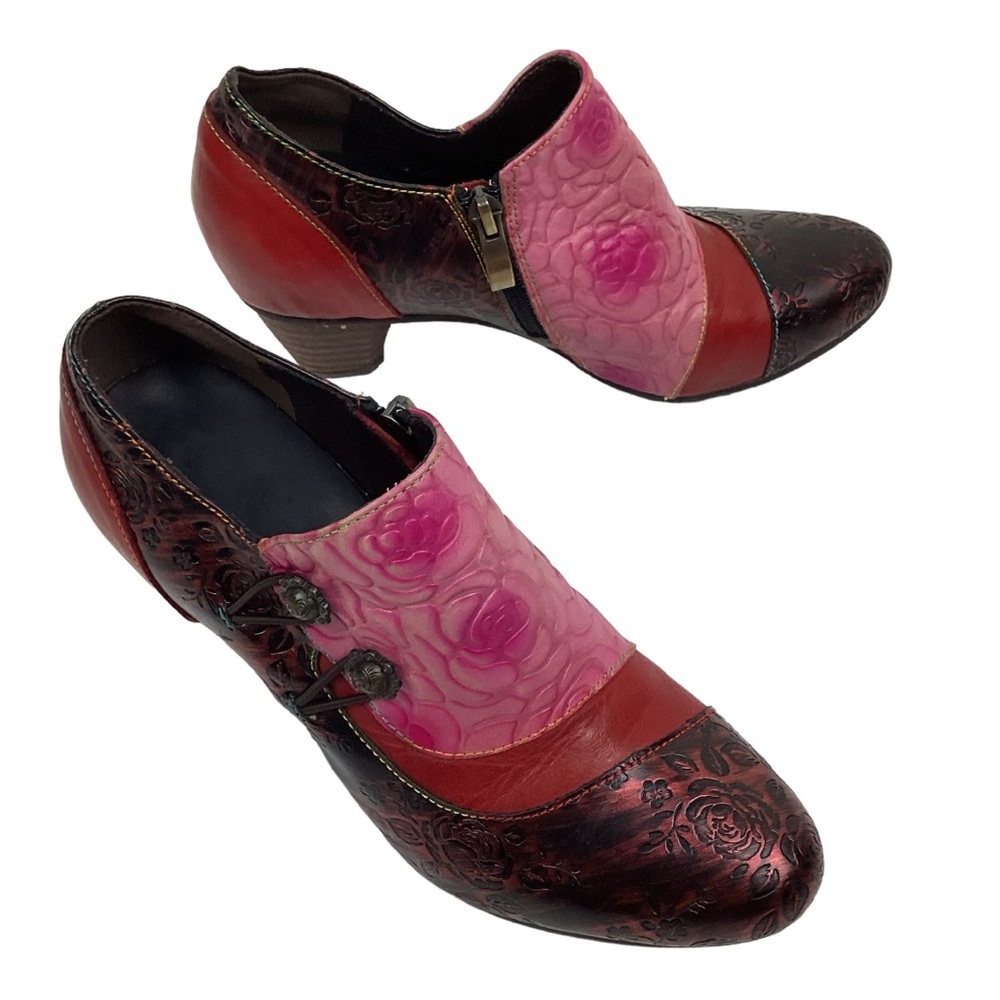L’ Artiste by Spring Step Embossed Leather Side Zip Booties